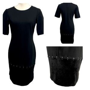 NWOT Antonio Melani Black Mid Length Sheath Dress w/ Luxurious Suede Bottom Sz 2